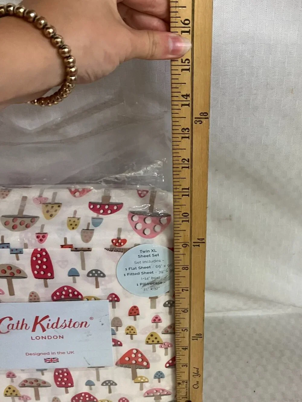 Cath Kidston Twin XL Sheet Set Mini Mushrooms Russet 100% Cotton 3 Piece Bedding